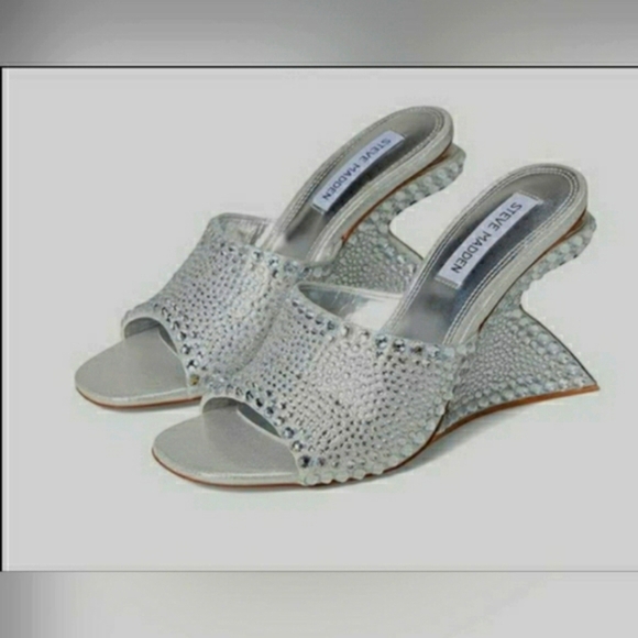 Glam 8.5 Holiday Rinestone Silver Bling Sexy Sculpture Formal Heel Mule New - Picture 7 of 11